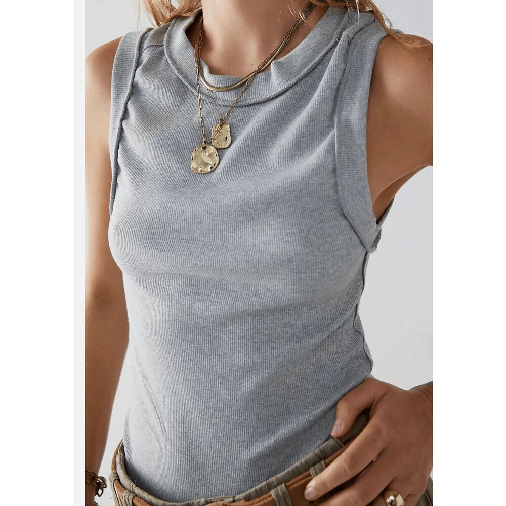 Free People NWOT We The Free Kate Ribbed Stretch Tank Top gray Small